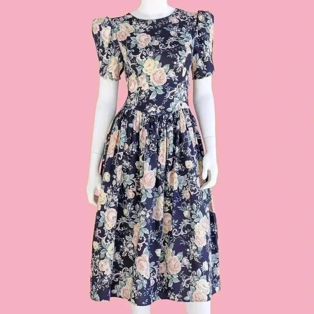 vintage floral bouffant dress size small floral dress‎ spring dress